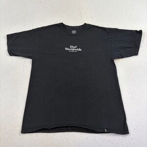 HUF Worldwide Mens T-Shirt Black Graphic L Streetwear Skater Grunge‎ Japanese